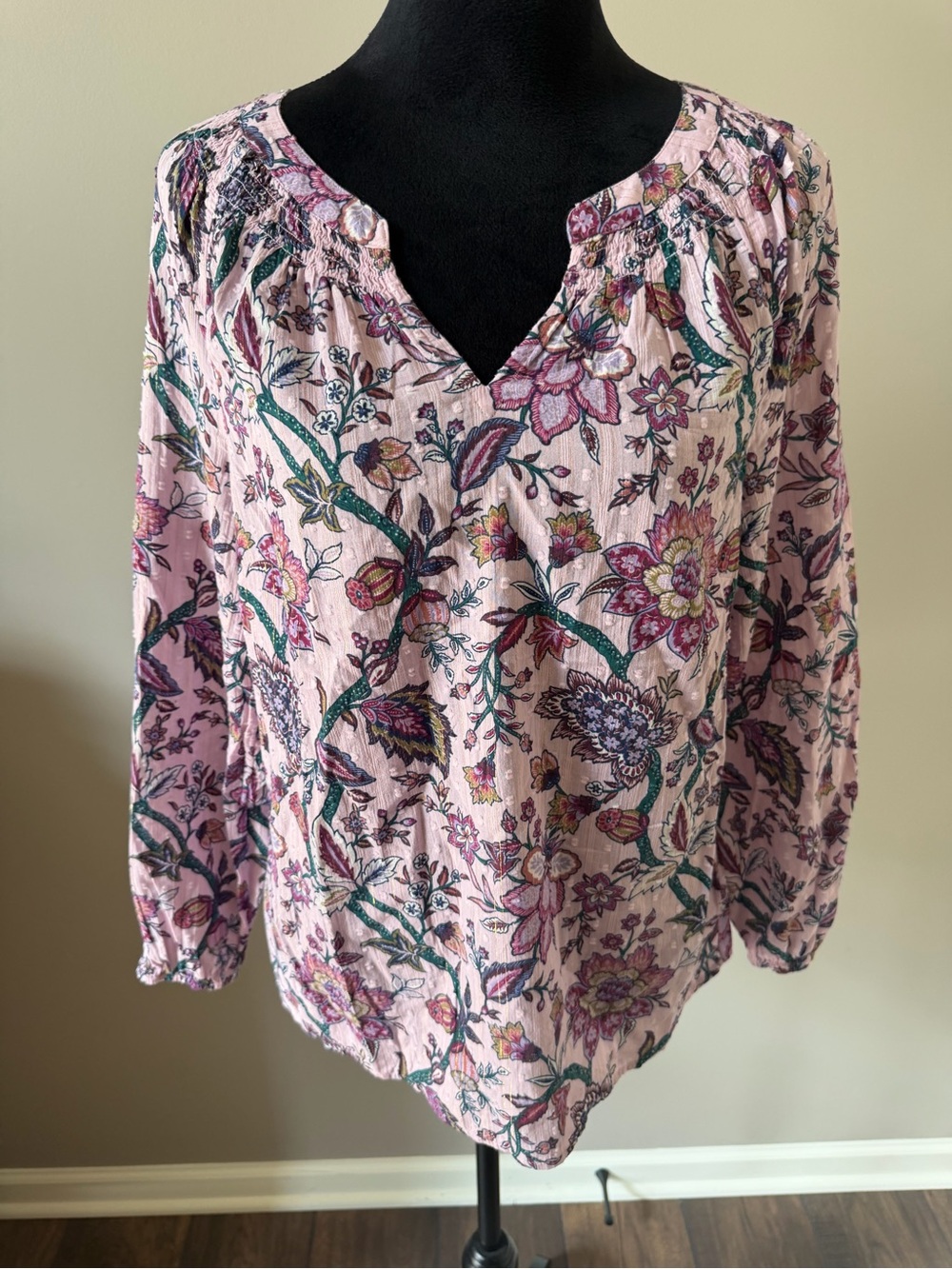 Talbots Purple Floral Long-Sleeve Peasant Top Medium